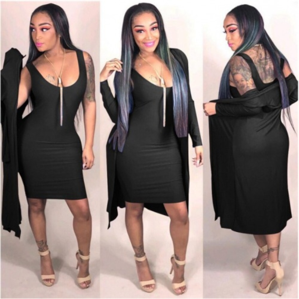 Casual tank mini Dress with long cardigan